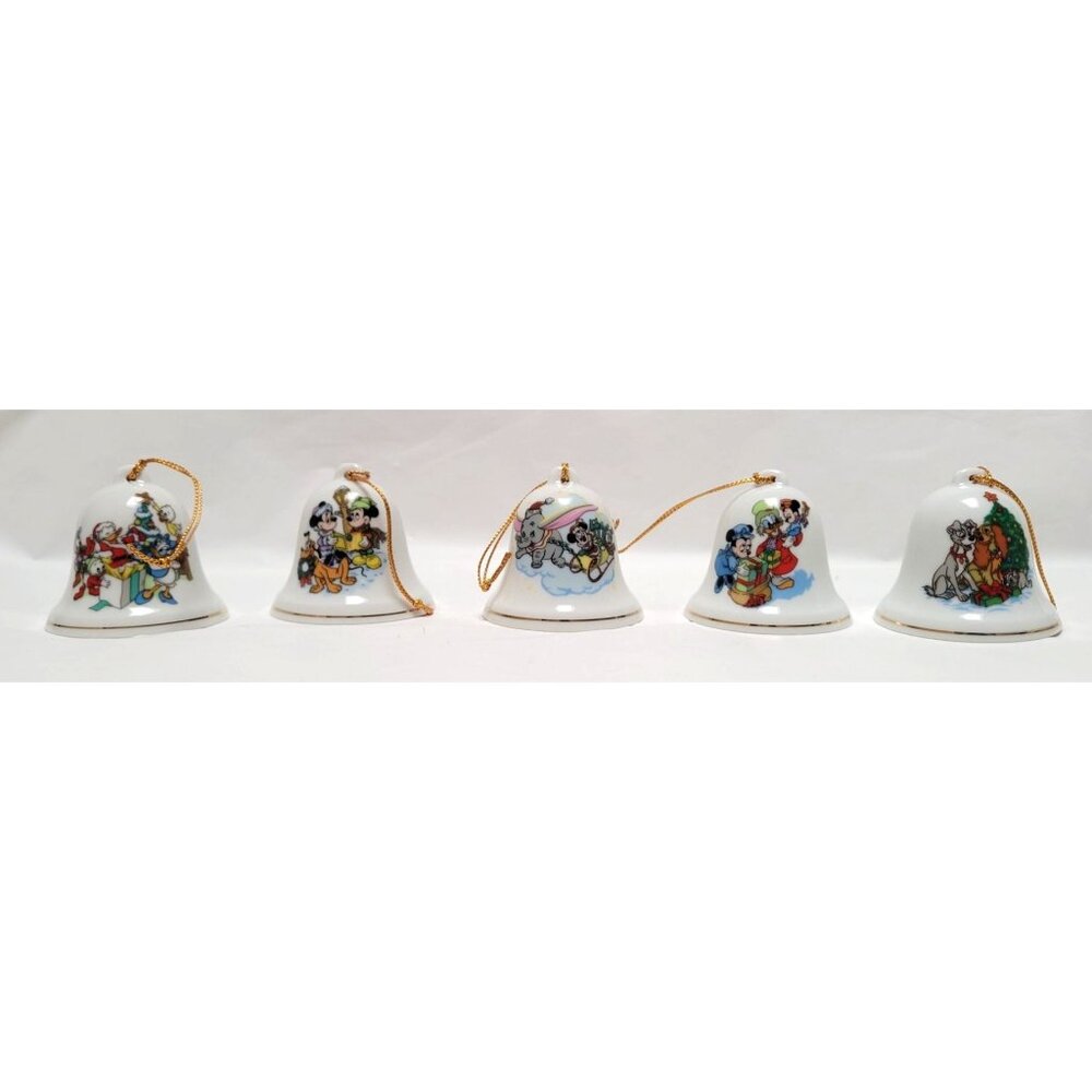 Lot of 5 Vintage 1992 Disney Collection 2" Ceramic Bells Mickey Minnie Donald